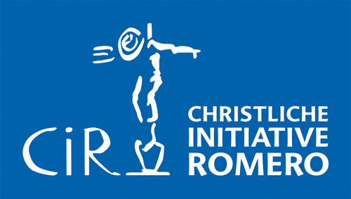 Logo der Christlichen Initiative Romero mit Campesino, der an seinem Spaten lehnt.