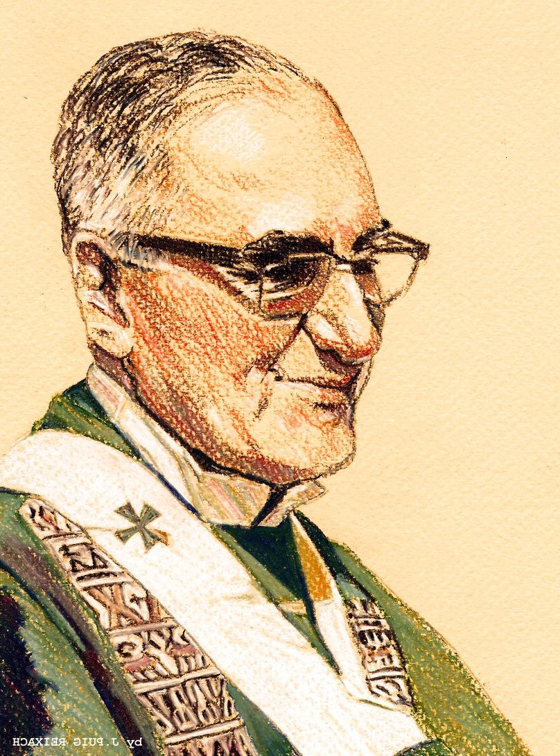 Zeichnung von Oscar Romero im Priestergewand