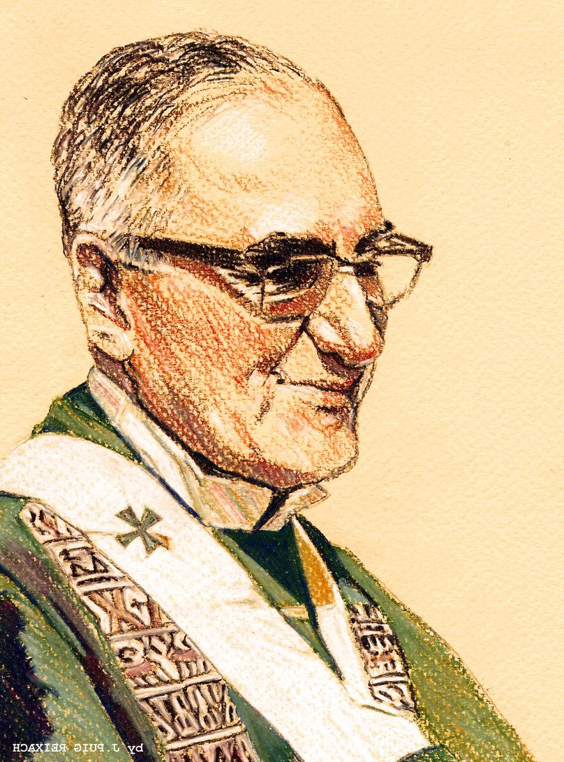 Zeichnung von Oscar Romero im Priestergewand