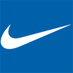 Logo von Nike in weiß auf blau