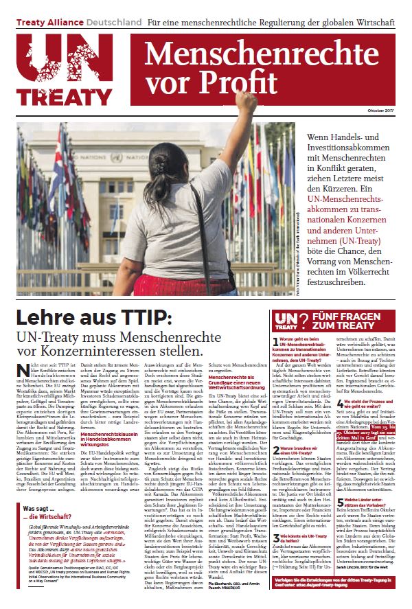 Cover der UN Treaty Bündniszeitung