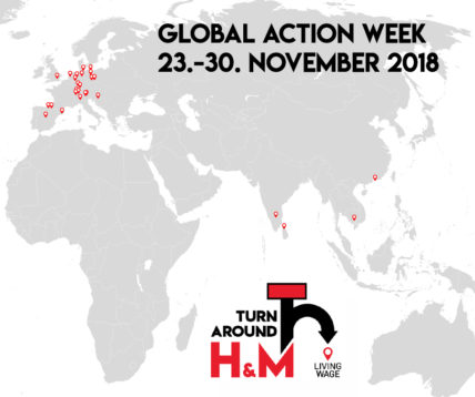 Weltkarte, auf der alle über 30 Orte markiert sind, in denen bei der Global Action Week Aktionenn stattfanden