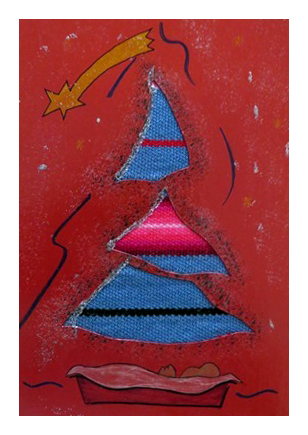 bunte Weihnachtskarte vom Kinderkollektiv Tres Soles
