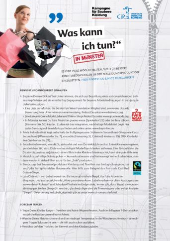 Cover des INfoblattes Was kann ich tun? Saubere Kleidung - Münster Edition