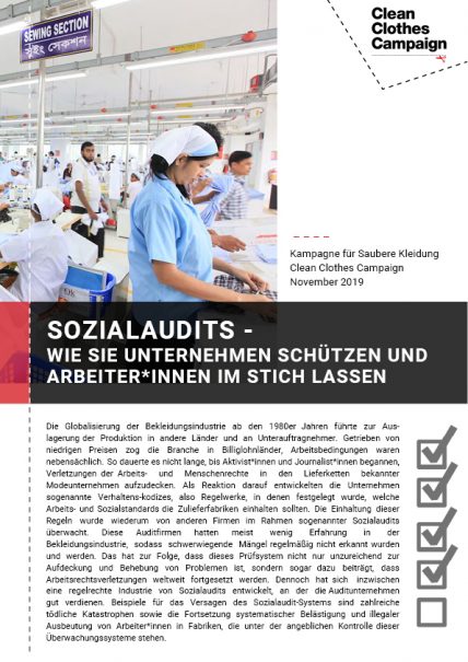 Cover der Studie Sozialaudits – Wie sie Unternehmen schützen und Arbeiter*innen im Stich lassen