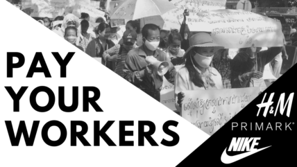 Streikende Arbeiter*innen Aufschrift "Pay Your Workers"