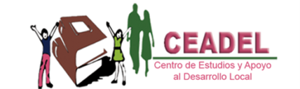 Das Logo von CEADEL. Man sieht zwei übereinandergestapelte Bücher mit zwei Kindern daneben. Unter dem CEADEL steht "Centro des Estudios y Apoyo al Desearrollo Local"