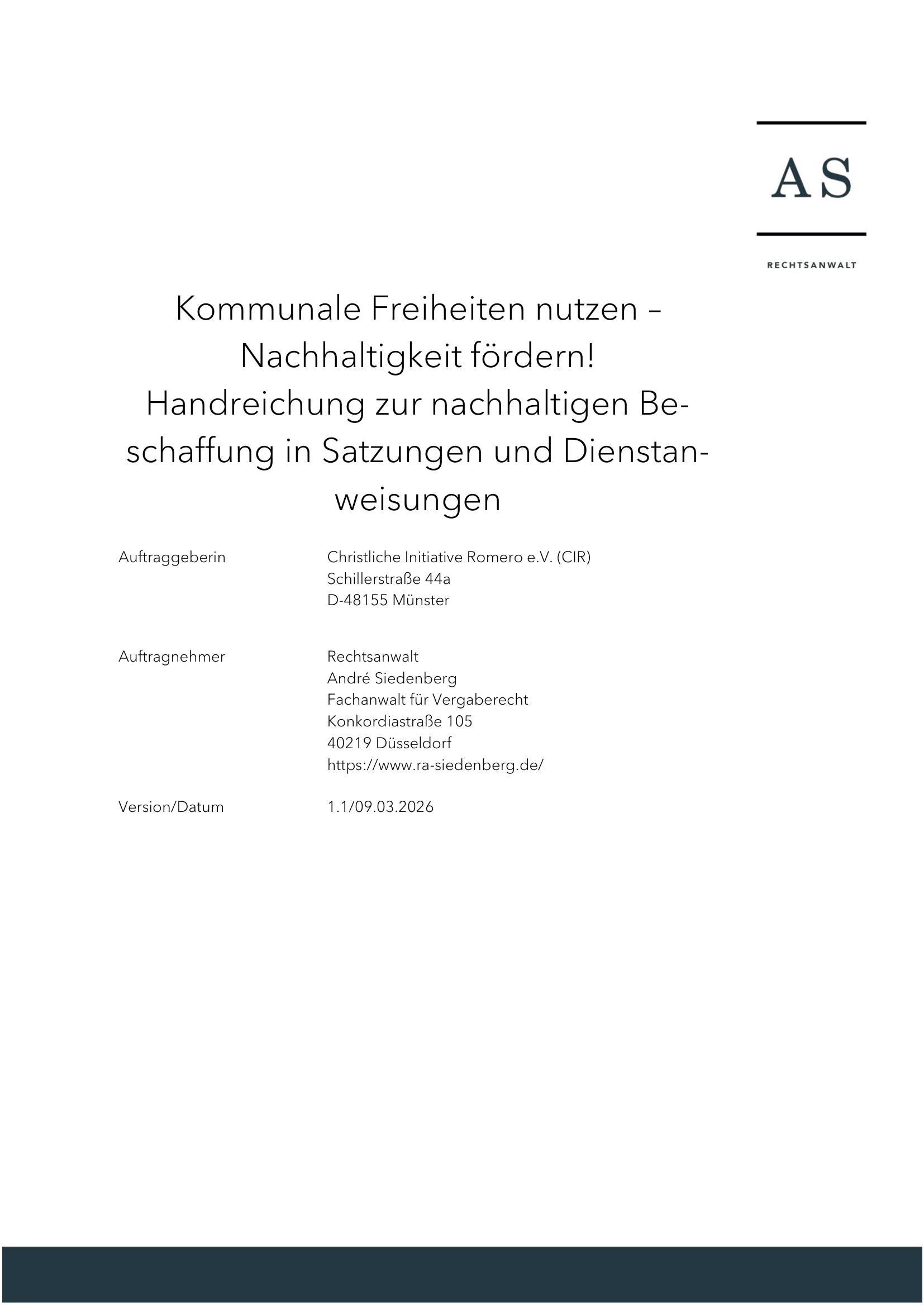 Handreichung: Kommunale Freiheiten nutzen - Nachhaltigkeit fördern!